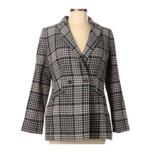 Talbots Women's Blazer Jacket Regular Size 8 Plaid Gray/Pink Pea Coat Mid Length